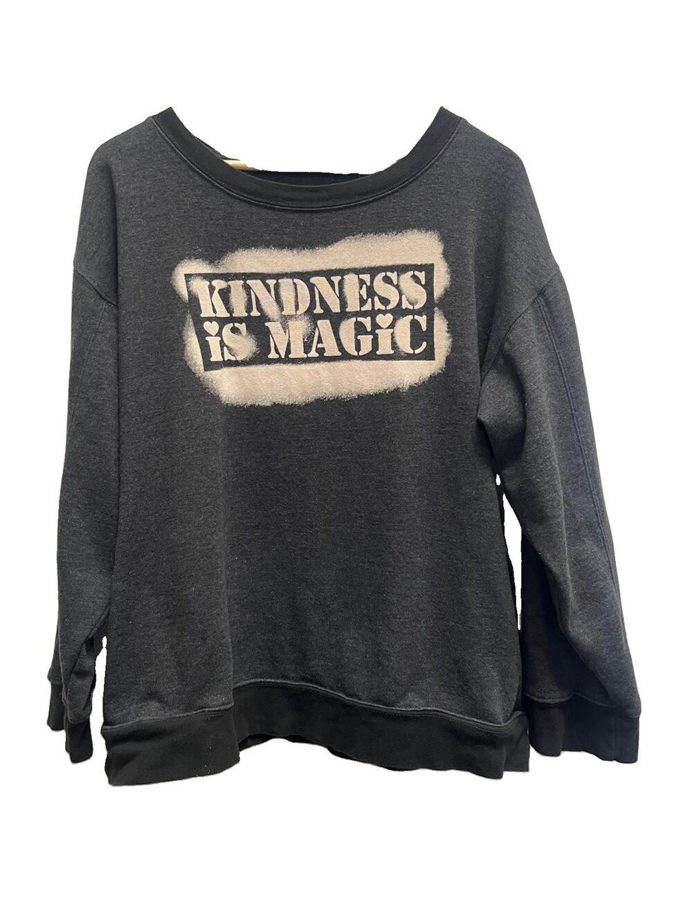 Natural Life Kindness Is Magic Sweatshirt Womens L Gray Oversized Boho Graphic